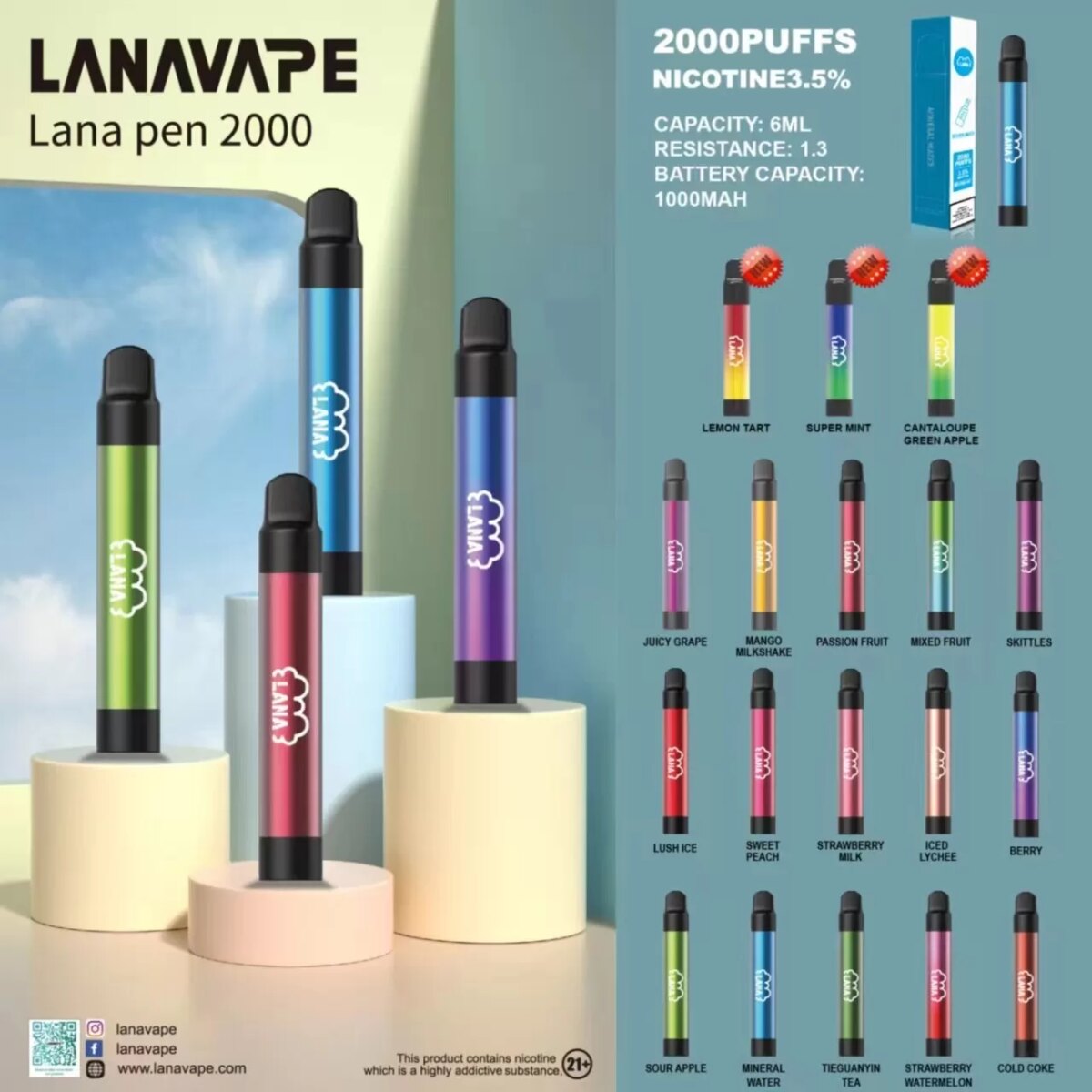 LANA PEN 2000口 一次性電子菸 拋棄式電子菸 輕巧迷人 方便攜帶 適應任何場合 台灣電子煙批發