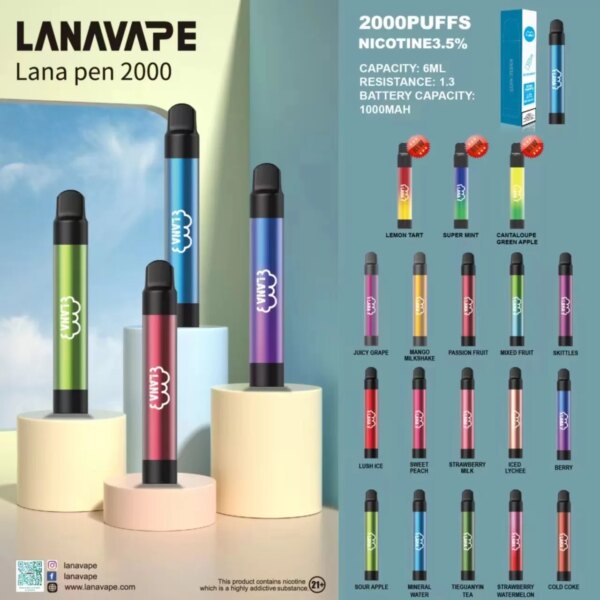 LANA PEN 2000口 一次性電子菸 拋棄式電子菸 輕巧迷人 方便攜帶 適應任何場合 台灣電子煙批發